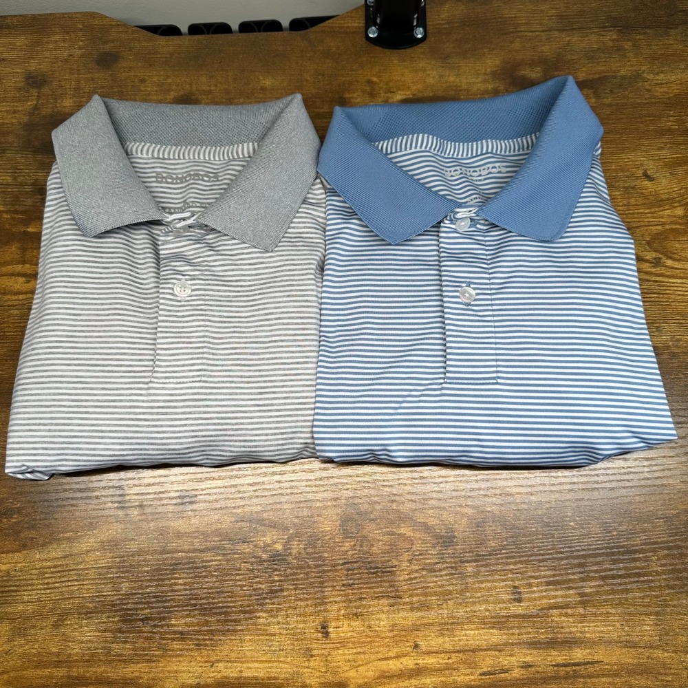 Bonobos Golf Polo‎ Shirts Bundle Mens Medium Grey Blue Striped Slim Standard Fit